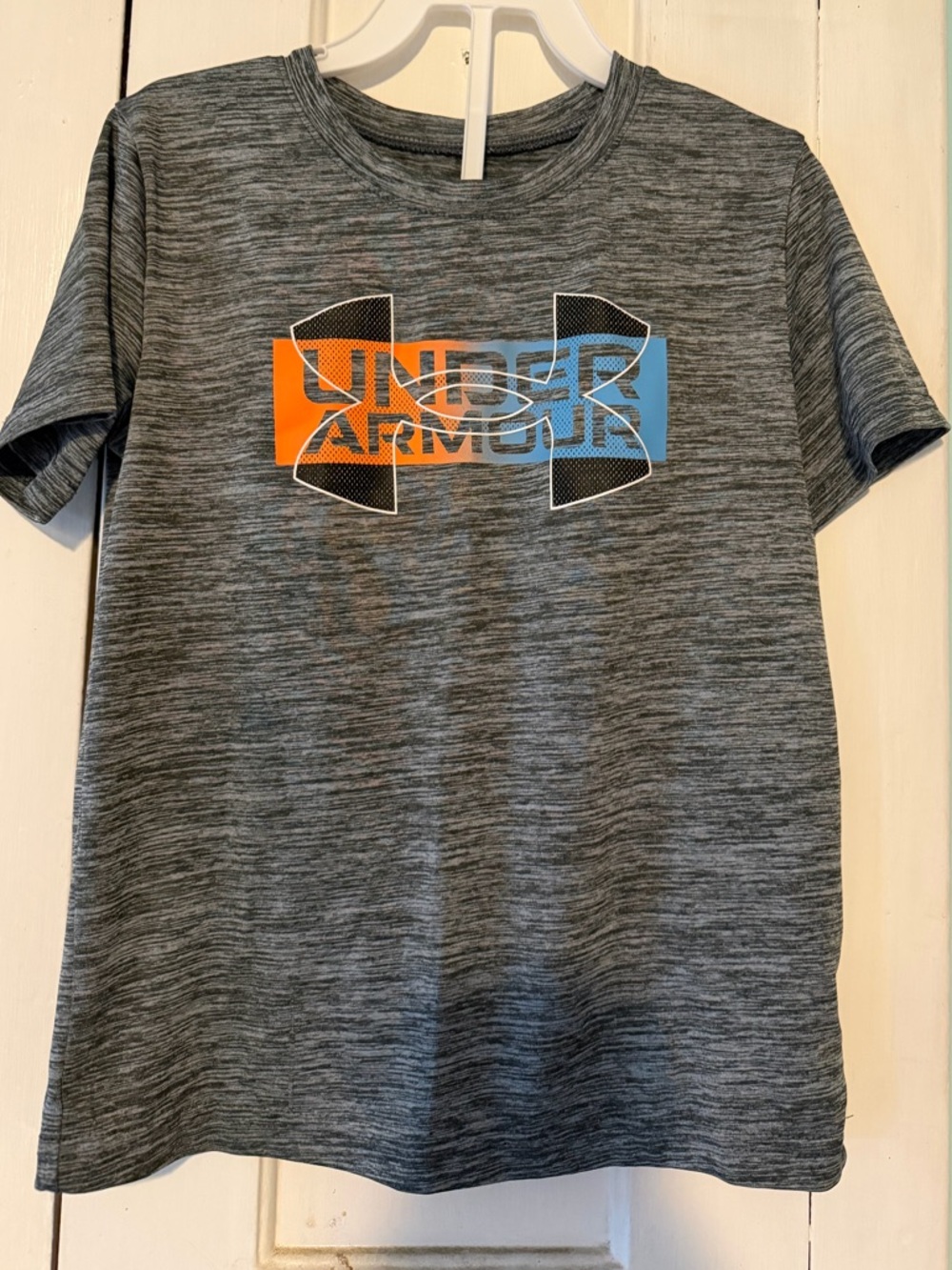 Under Armour Gray Short Sleeve Tee with Orange & Blue Logo